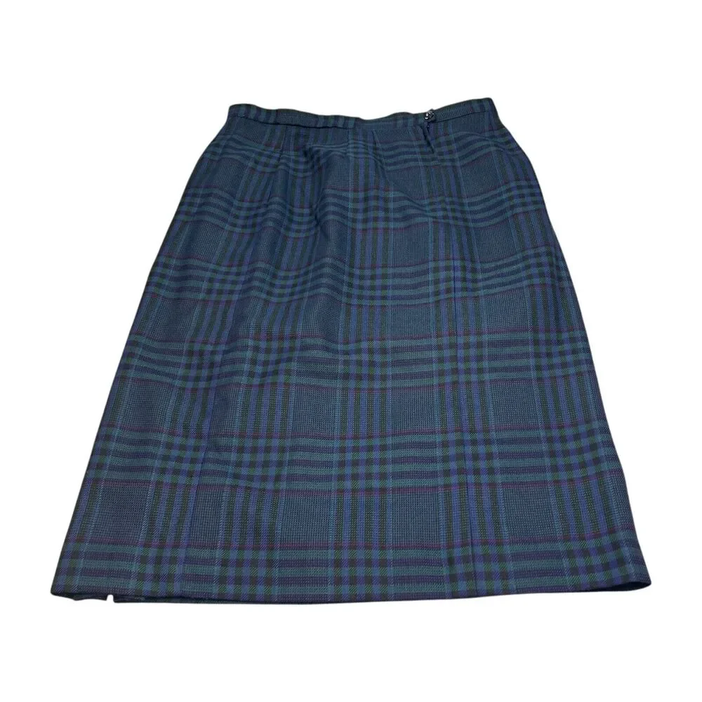 Sheridan Square A-Line Skirt Women's 16 Blue Black Plaid Rayon Lined Classic - Picture 4 of 7